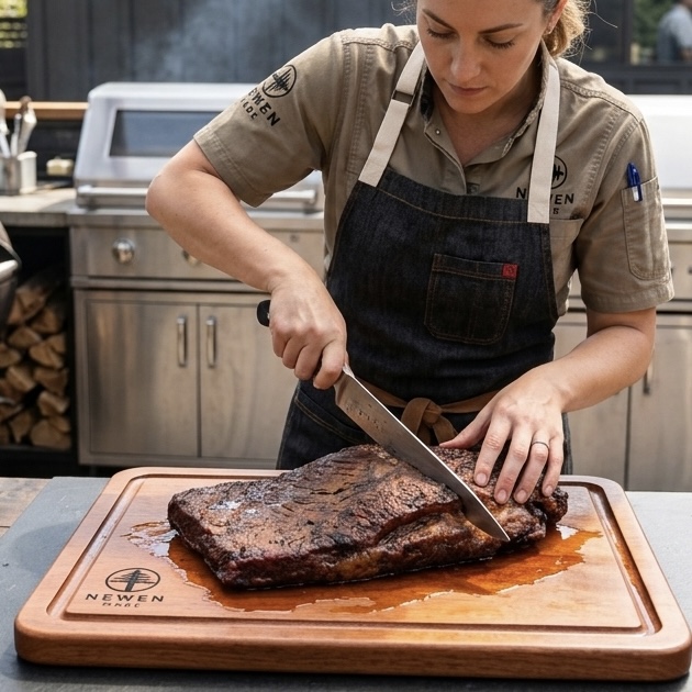 Mylady cutting board with juice groove holding brisket