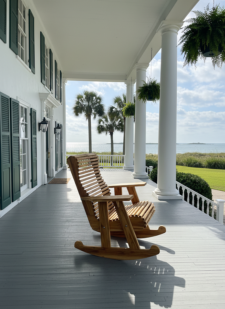 Swamp teak rocking chair on beachfront home