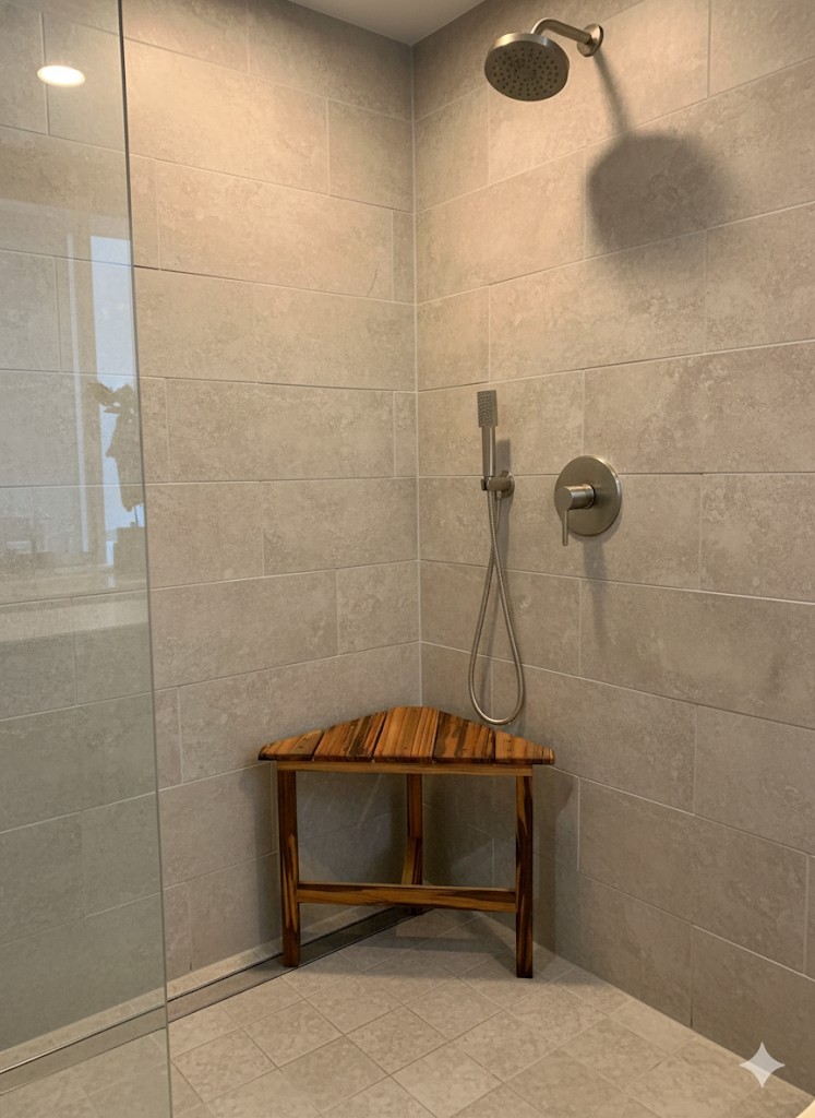 Teak corner shower stool